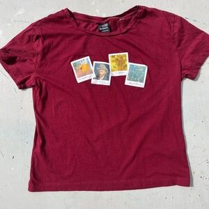 Women's Van Gogh Museum T-Shirt Red Spell-Out M Amsterdam Ear Art Sunflowers